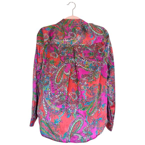 L'AGENCE Tyler Paisley Print Silk Shirt Rhodamine Bright Pop Size XS Pink - Picture 2 of 7